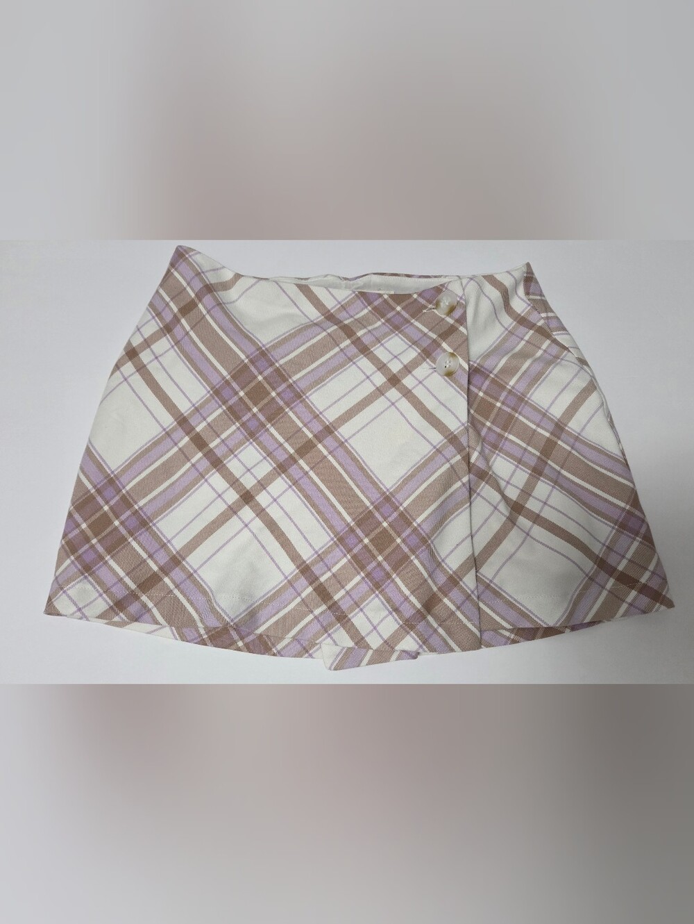Aeropostale Cream Plaid Button-Down Shirt with Brown & Lavender Stripes